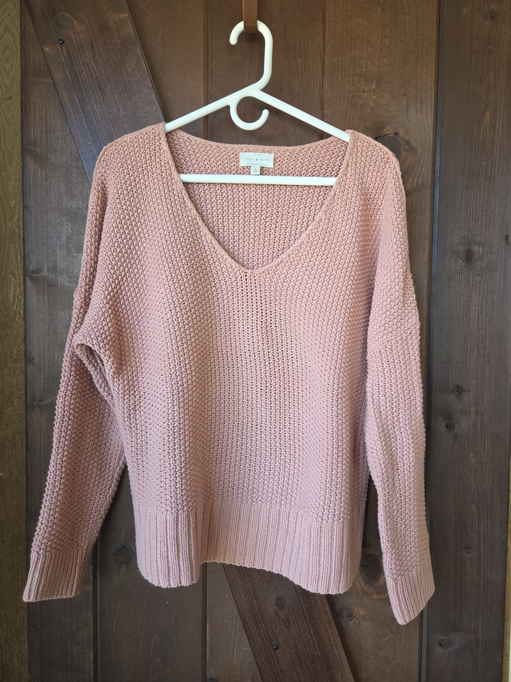Luck Brand Dusty Pink V-Neck Knit Sweater